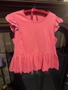 kate spade coral peplum top with white trim ruffles